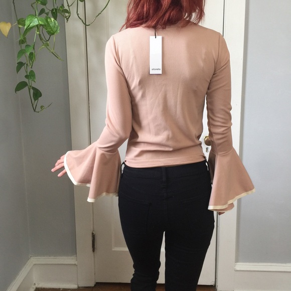 🌸NWT Storets Tan Bell Sleeve Mod Ribbed Shirt Top - Picture 4 of 8